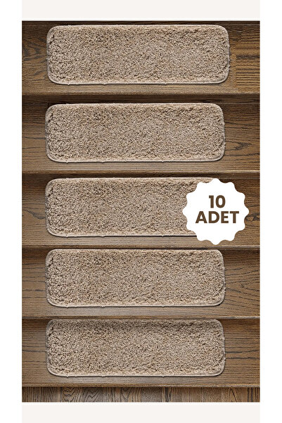 EUROBANO 10 Adet 22x67 cm Doğal Kaymaz Tabanlı Yıkanabilir Bej Merdiven Halısı