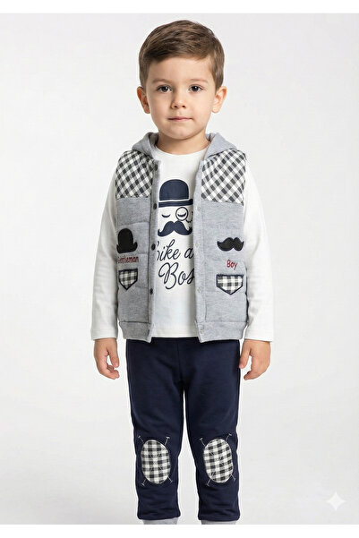 Mini Baray طقم قطن مكون من 3 قطع مع شارب وسترة قابلة للنفخ للأولاد (الأعمار 2-3-4) - خيار ملون