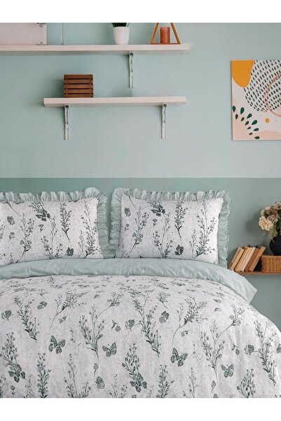 Uçkan home М'ятно-зелений двоспальний комплект постільної білизни з рюшами