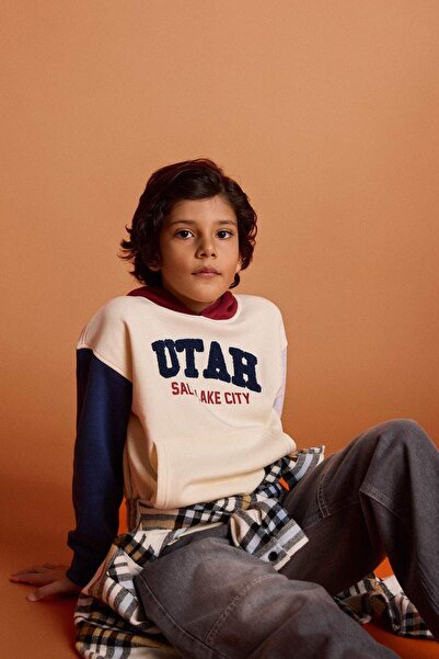 DeFacto Boy's Oversized Wide Fit Hooded Printed Soft Fleece Inside Sweatshirt...