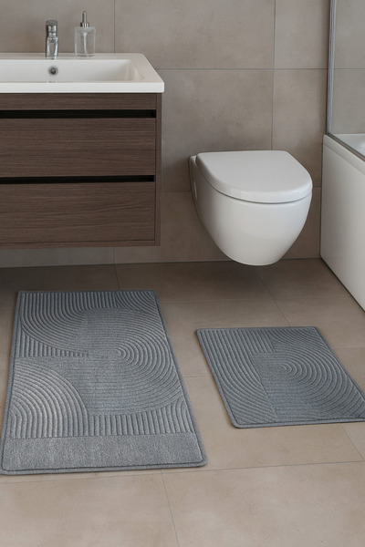 Geus Halı Banyo Paspas Seti 2'li Gri Yumuşak Kaymaz Taban Yıkanabilir Leke Tu...