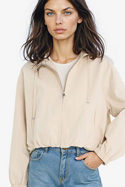 DeFacto Waterproof Regular Fit Hooded Zippered Crop Coat E8625Ax25Au