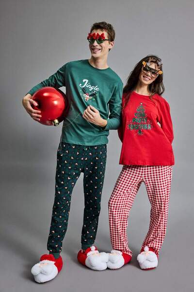 DeFacto New Year's Themed Pajama Set Regular Fit Long Sleeve Top Long Bottom G2935Ax25Wn