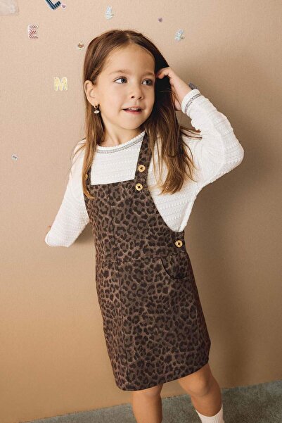 DeFacto Baby Girl Leopard Patterned Suspender Gabardine Salopet Dress G5098A525Wn