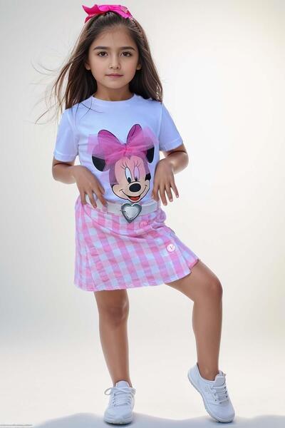 Riccotarz Комплект от тениска с щампа Мини и карирана пола за момичета - тюл ...