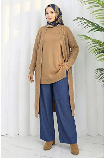 sefamerve Soft Textured Elastic Waist Jeans 7568-07 Dark Navy Blue