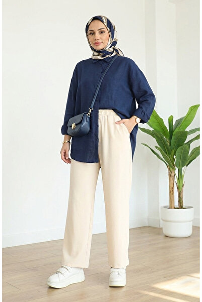 sefamerve Elastic Waist Pocket Trousers 0118-02 Cream