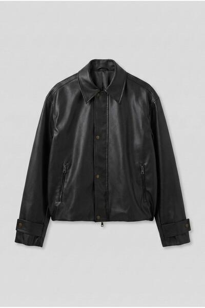 ablukaonline Men's boxy fit wide cut premium leather jacket black