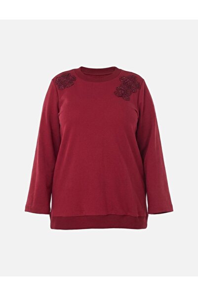 Kayra Appliqued Three Thread Sweatshirt Burgundy