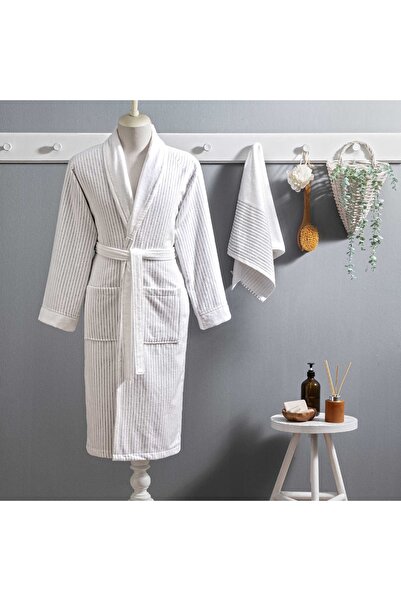 Taç Ritmo Pamuk L/XL Bornoz Set Beyaz