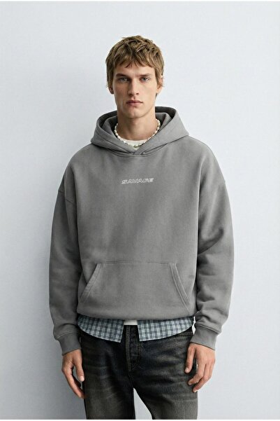 ablukaonline Men's Oversized Savage Printed Premium Hooded Sweatshirt Gray