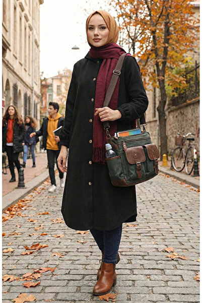 sefamerve Front Buttoned Hooded Cashmere Cap 0188-01 Black