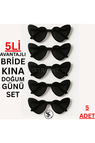 Straight Light KALPLİ GELİN NEDİME BRİDE GÜNEŞ GÖZLÜĞÜ 5'Lİ SET SIYAH DÜĞÜN N...