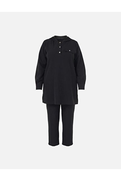 Kayra Casual Cut Double Suit with Flap Pockets Black