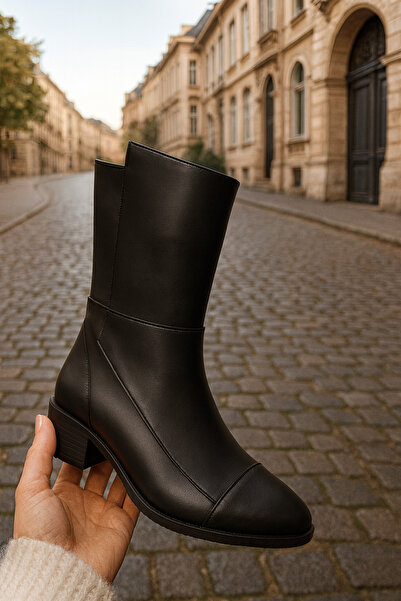 POTEEN Дамски ботуши за езда с цип отстрани C313-черни