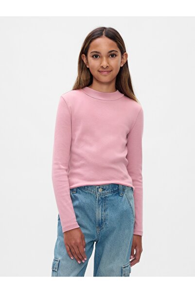 GAP Kız Çocuk Pembe Fitilli Mockneck Yaka T-Shirt