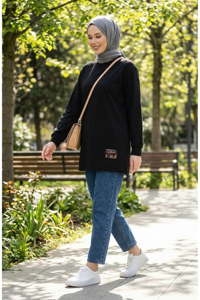 sefamerve تونيك من القطن الممشط بخيطين 280128 -11 أسود