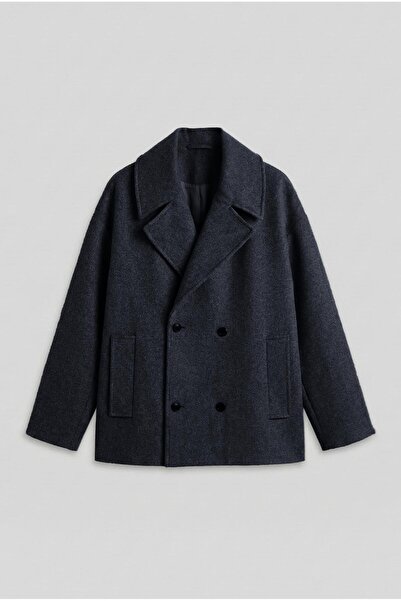 ablukaonline Men's Oversize Double-Breasted Coat Navy Blue