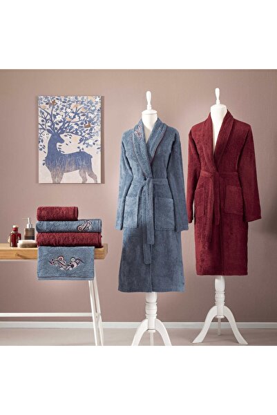 Taç Комплект халати за баня Troya Elegans от бамбук, син