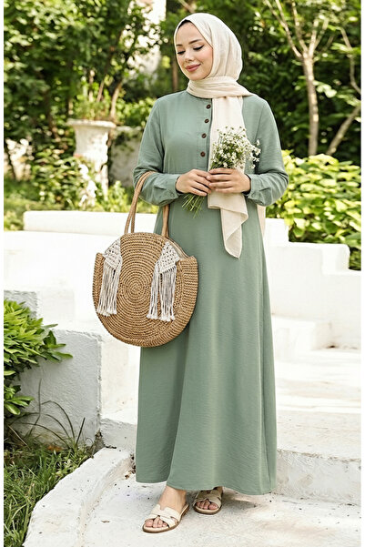 sefamerve Button Detailed Dress 4114-03 Green