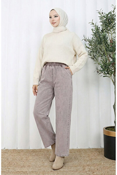 sefamerve Beli Lastikli Kot Pantolon 9633-04 Açık Gül Kurusu