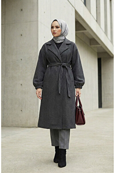 sefamerve Kruvaze Yaka Kaşe Kaban 2059-02 Antrasit