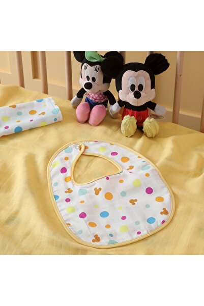 Taç Lisanslı Disney Mickey Pamuk 30x25 cm 3' lü Müslin Önlük