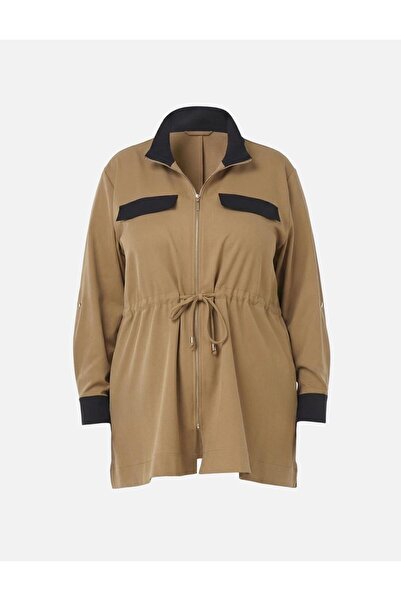 Kayra Mock Neck Tunic with Flap Pockets Beige