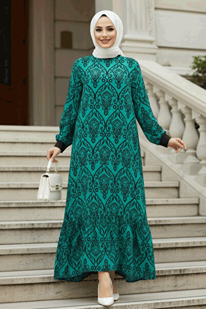 Neva Style Rochie Hijab verde cu model 2297CY