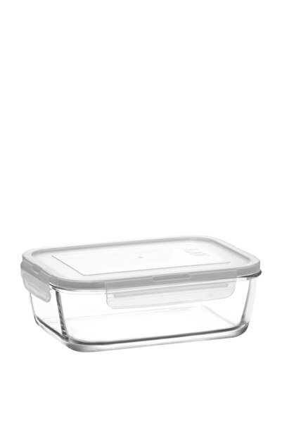 LAV حاوية تخزين زجاجية فريسكو كبيرة الحجم سعة 1200 مل مستطيلة بيضاء بغطاء قابل للقفل