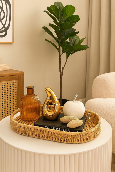 YzHome Sadece Küçük Boy Oval Hasır Tepsi Servis Sunum Tepsisi Organizer Düzenleyici 30*20cm