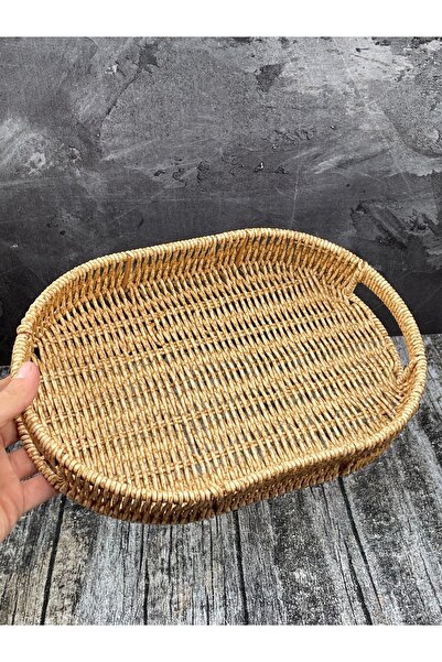 YzHome Sadece Küçük Boy Oval Hasır Tepsi Servis Sunum Tepsisi Organizer Düzenleyici 30*20cm