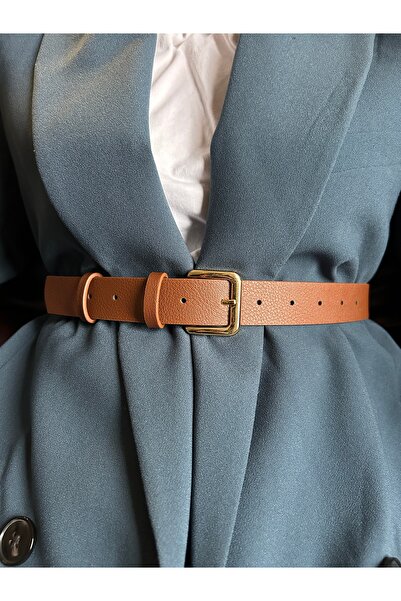 LİA KEMER Loyal Curea cu model dreptunghiular pentru femei, cu cataramă aurie...