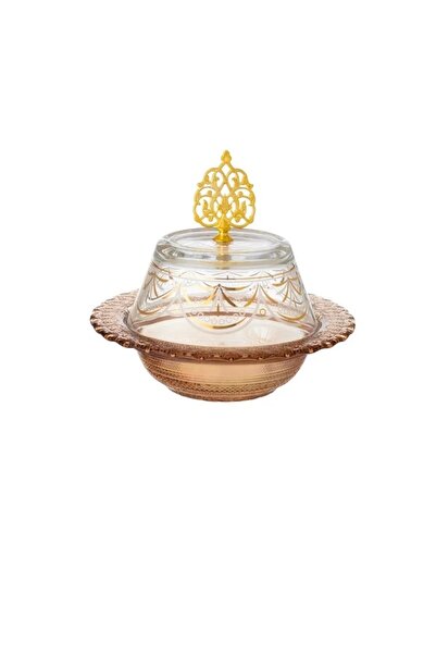 HIC وعاء تمر زجاجي تركي مع غطاء 17.5 سم