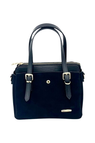 Sanmorris Women's Long Strap 4 Compartment Suede Leather Shoulder and Hand Bag with Gold Accessories