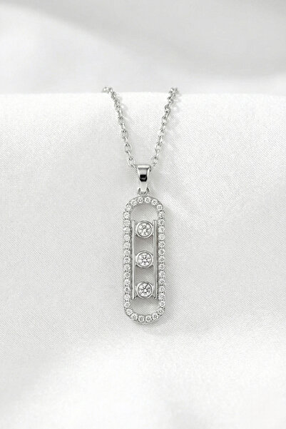 özgül takı ve tasarım قلادة نسائية من الفولاذ المقاوم للصدأ بلون فضي مع حجر الزركون من ميسيكا