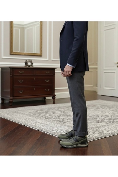 ATA AYAKKABI Men's Khaki Lace-Up Genuine Leather Casual Shoes Comfortable Ort...