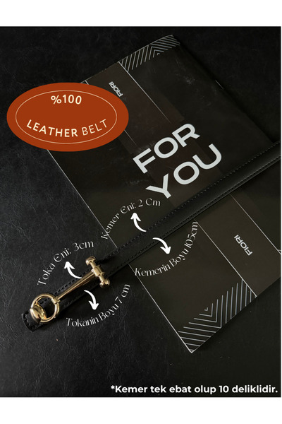 Fiori Hakiki Deri Bombeli Tasarım Uzun Tokalı Ince Kadın Kemeri, Ceket Kemeri...