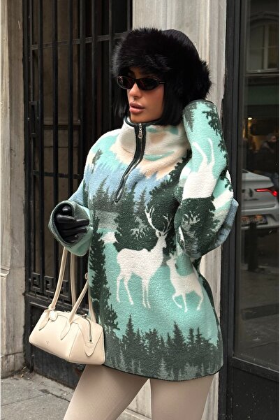 MEECY Half Zipper Oversized Plush Sweatshirt