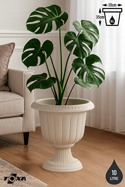 ToXA 35cm Kırık Beyaz Renk Saksı Ayaklı Plastik Nergiz Saksı No1