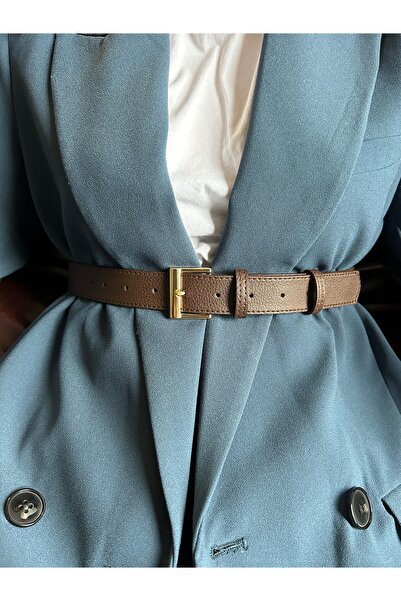 LİA KEMER Lyric Square Patterned Women Gold Buckle Belt Curea pentru haine Cu...