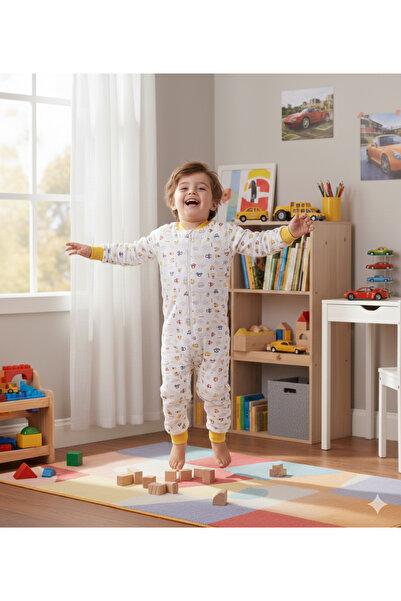 ÖZLEM BEBE Children's Yellow Car Sleeping Bag with Intermediate Padding for Ages 7-16