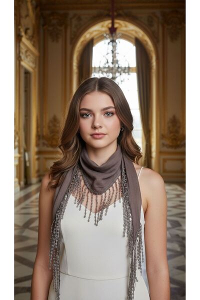 Gönülden Tasarım 160X20 Cm Eșarfă de damă cu ciucuri din guipură SHAWL FUME