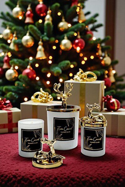 Tiem Concept Yılbaşına Özel Hediyelik Gold Geyikli Vanilya Kokulu Beyaz Barda...