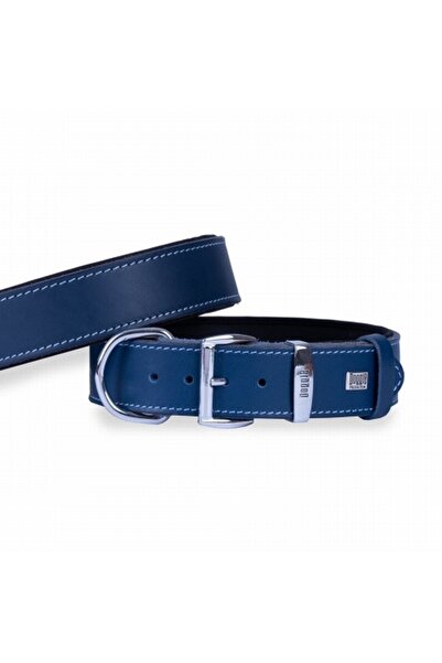 Doggie Comfort Leather Dog Collar Royalblue 4x47 55 Cm