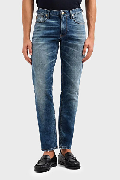 Emporio Armani Pamuklu Slim Fit Normal Bel Düz Paça Jeans Erkek KOT PANTOLON ...