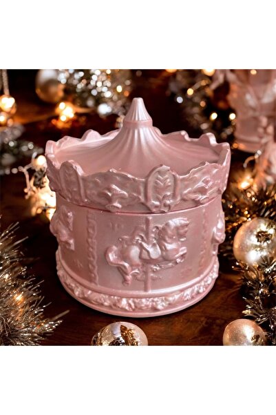 EL YAPIMI Dekoratif Atlı Karınca Mum Kutusu Kapaklı Pembe - Mumluk Ekru Otant...