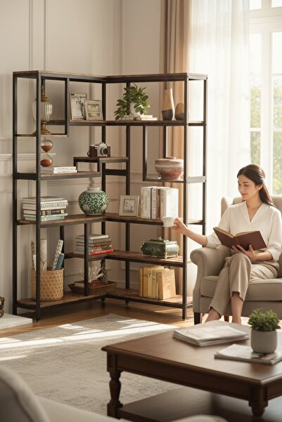 TOLIAHOME 9 Katlı Metal Köşe Kitaplık Aksesuar Rafı Çok Amaçlı Raf