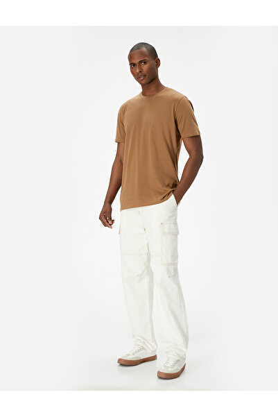 Koton Bavlněné tričko Slim Fit Crew Neck s krátkým rukávem