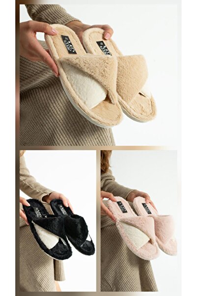 Moda Devrin Pachet de 3 papuci de iarnă cu talpă cusută, papuci de casă, set de pachet de mireasă (talpa este îngroșată)